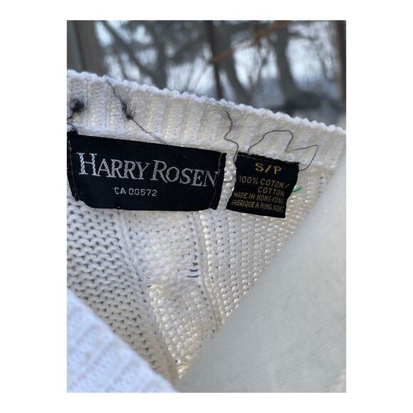 Vintage Harry Rosen White Fisherman’s Knit Sweater V Neck Sz S - Picture 3 of 9